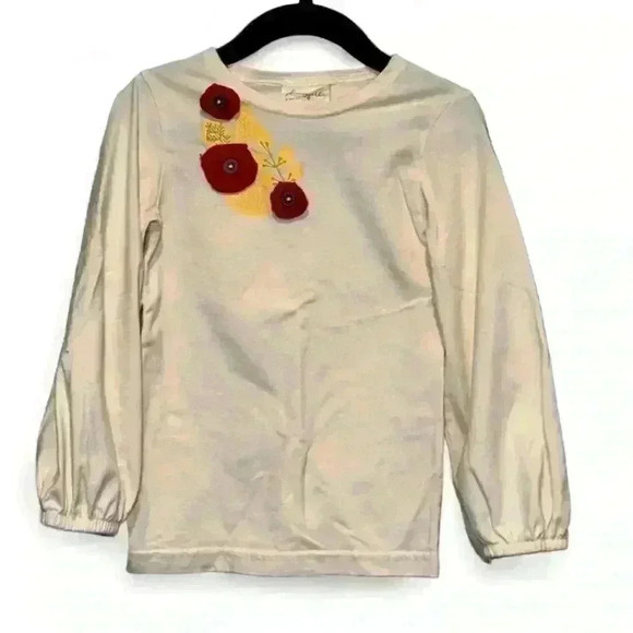 Magpie & Mabel - Cream top w Rose embellishments- Girls size 5 - Picture 1 of 4